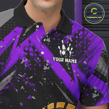Load image into Gallery viewer, Custom Funny Turkey Bowling Jersey Black and Purple Thanksgiving Bowling Team Men Polo, 1/4 Zip Shirt NQS10901