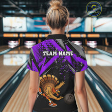 Load image into Gallery viewer, Custom Funny Turkey Bowling Jersey Black &amp; Purple Thanksgiving Bowling Team Women Polo, 1/4 Zip Shirt NQS10901
