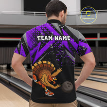 Load image into Gallery viewer, Custom Funny Turkey Bowling Jersey Black and Purple Thanksgiving Bowling Team Men Polo, 1/4 Zip Shirt NQS10901