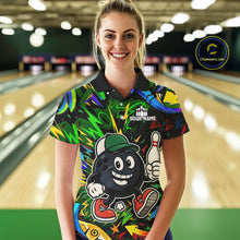 Load image into Gallery viewer, Green graffiti pattern Funny Bowling polo, quarter zip shirts for women custom Bowling team jerseys NQS11079
