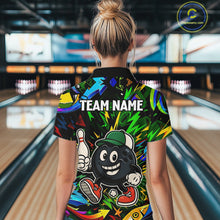 Load image into Gallery viewer, Green graffiti pattern Funny Bowling polo, quarter zip shirts for women custom Bowling team jerseys NQS11079