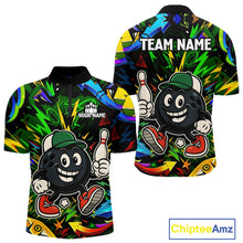 Load image into Gallery viewer, Green graffiti pattern Funny Bowling polo, quarter zip shirts for men custom Bowling team jerseys NQS11079