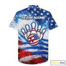 Load image into Gallery viewer, Red, White &amp; Blue American Flag Bowling Hawaiian Shirt Custom patriotic Team Bowling Button-up shirt NQS11505