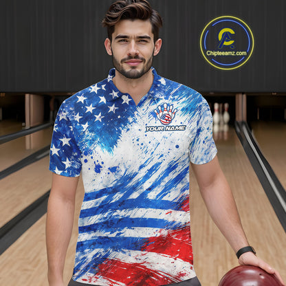 Red, White and Blue American Flag Bowling Shirts For Men Custom patriotic Team Bowling Jerseys NQS11505