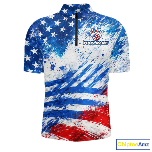 Red, White and Blue American Flag Bowling Shirts For Men Custom patriotic Team Bowling Jerseys NQS11505