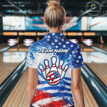 Load image into Gallery viewer, Red, White and Blue American Flag Bowling Shirts For Women Custom patriotic Team Bowling Jerseys NQS11505