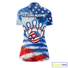 Load image into Gallery viewer, Red, White and Blue American Flag Bowling Shirts For Women Custom patriotic Team Bowling Jerseys NQS11505
