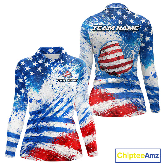 Red, White and Blue American Flag Golf Polo Shirts For Ladies Custom patriotic Team womens golf tops NQS11506