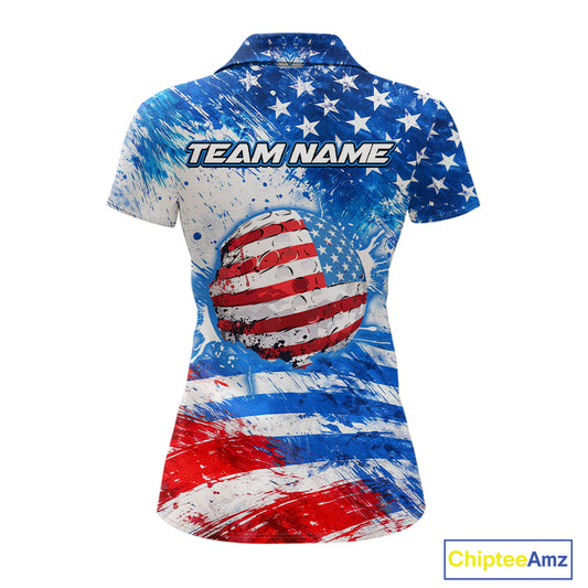 Red, White and Blue American Flag Golf Polo Shirts For Ladies Custom patriotic Team womens golf tops NQS11506