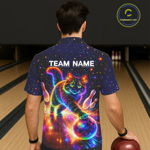 Load image into Gallery viewer, Personalized Hawaiian Bowling Shirts Custom Cat Team Bowling Apparel, Colorful Neon bowling shirts NQS11517