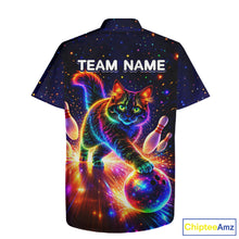 Load image into Gallery viewer, Personalized Hawaiian Bowling Shirts Custom Cat Team Bowling Apparel, Colorful Neon bowling shirts NQS11517