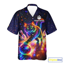 Load image into Gallery viewer, Personalized Hawaiian Bowling Shirts Custom Cat Team Bowling Apparel, Colorful Neon bowling shirts NQS11517