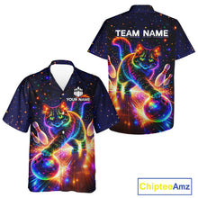 Load image into Gallery viewer, Personalized Hawaiian Bowling Shirts Custom Cat Team Bowling Apparel, Colorful Neon bowling shirts NQS11517