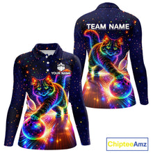 Load image into Gallery viewer, Personalized Bowling Shirts for Women Custom Cat Team Bowling Apparel, Colorful Neon bowling shirts NQS11517