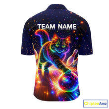 Load image into Gallery viewer, Personalized Bowling Shirts for Men Custom Cat Team Bowling Apparel, Colorful Neon bowling shirts NQS11517