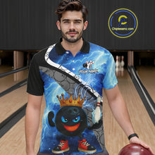 Load image into Gallery viewer, Funny King Crown Bowling Blue Lightning Thunder Bowling Shirts for Men Custom Bowling Team Jersey NQS10928
