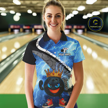 Load image into Gallery viewer, Funny King Crown Bowling Blue Lightning Thunder Bowling Shirts for Women Custom Bowling Team Jersey NQS10928