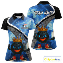 Load image into Gallery viewer, Funny King Crown Bowling Blue Lightning Thunder Bowling Shirts for Women Custom Bowling Team Jersey NQS10928