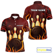 Load image into Gallery viewer, Red Flame Tribal Bowling Polo, Quarter Zip Shirts for Men Custom Team Bowling League Jerseys NQS10747