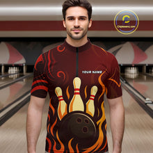 Load image into Gallery viewer, Red Flame Tribal Bowling Polo, Quarter Zip Shirts for Men Custom Team Bowling League Jerseys NQS10747