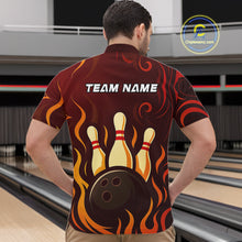 Load image into Gallery viewer, Red Flame Tribal Bowling Polo, Quarter Zip Shirts for Men Custom Team Bowling League Jerseys NQS10747