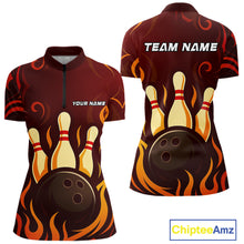 Load image into Gallery viewer, Red Flame Tribal Bowling Polo, Quarter Zip Shirts for Women Custom Team Bowling League Jerseys NQS10747
