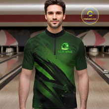 Load image into Gallery viewer, Custom Black and Green Flame Mens Bowling Shirts, Bowling Polo, 1/4 Zip Team Jerseys NQS11130