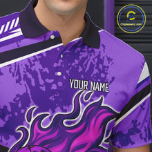 Load image into Gallery viewer, Purple Camo Flame Bowling Shirts For Men Custom Bowling Team Jerseys NQS10754