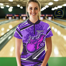 Load image into Gallery viewer, Purple Camo Flame Bowling Shirts For Women Custom Bowling Team Jerseys NQS10754