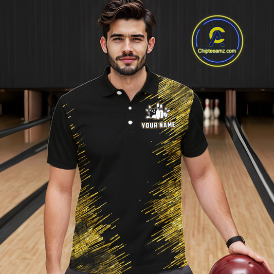 Black and Gold Flame Bowling Shirts For Men Custom Team Bowling jerseys, Gift For Bowlers NQS11342