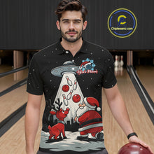 Load image into Gallery viewer, Funny Santa UFO Alien Black Bowling Polo, 1/4 Zip Shirts For Men Custom Christmas Team Bowling Jersey NQS10766