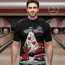 Load image into Gallery viewer, Funny Santa UFO Alien Black Bowling Polo, 1/4 Zip Shirts For Men Custom Christmas Team Bowling Jersey NQS10766