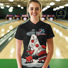 Load image into Gallery viewer, Funny Santa UFO Alien Black Women Bowling Polo, 1/4 Zip Shirts Custom Christmas Team Bowling Jersey NQS10766