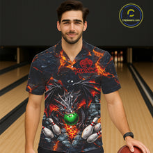 Load image into Gallery viewer, Custom Black &amp; Orange Magma Dragon Bowling Shirts, Dragon Bowling Team Hawaiian shirt NQS11559