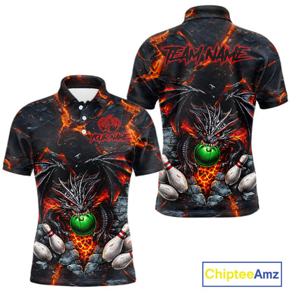 Custom Black And Orange Magma Dragon Bowling Shirts, Dragon Bowling Team Polo, 1/4 zip Jersey For Men NQS11559