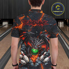 Load image into Gallery viewer, Custom Black And Orange Magma Dragon Bowling Shirts, Dragon Bowling Team Polo, 1/4 zip Jersey For Men NQS11559