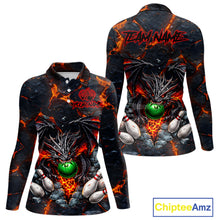 Load image into Gallery viewer, Custom Black &amp; Orange Magma Dragon Bowling Shirts, Dragon Bowling Team Polo, 1/4 zip Jersey For Women NQS11559