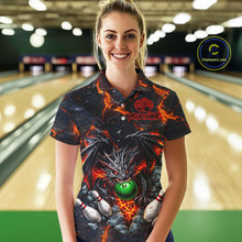 Load image into Gallery viewer, Custom Black &amp; Orange Magma Dragon Bowling Shirts, Dragon Bowling Team Polo, 1/4 zip Jersey For Women NQS11559