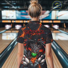 Load image into Gallery viewer, Custom Black &amp; Orange Magma Dragon Bowling Shirts, Dragon Bowling Team Polo, 1/4 zip Jersey For Women NQS11559