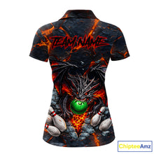 Load image into Gallery viewer, Custom Black &amp; Orange Magma Dragon Bowling Shirts, Dragon Bowling Team Polo, 1/4 zip Jersey For Women NQS11559