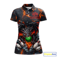 Load image into Gallery viewer, Custom Black &amp; Orange Magma Dragon Bowling Shirts, Dragon Bowling Team Polo, 1/4 zip Jersey For Women NQS11559