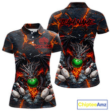 Load image into Gallery viewer, Custom Black &amp; Orange Magma Dragon Bowling Shirts, Dragon Bowling Team Polo, 1/4 zip Jersey For Women NQS11559