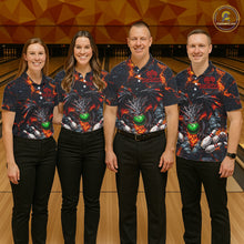 Load image into Gallery viewer, Custom Black &amp; Orange Magma Dragon Bowling Shirts, Dragon Bowling Team Polo, 1/4 zip Jersey For Women NQS11559