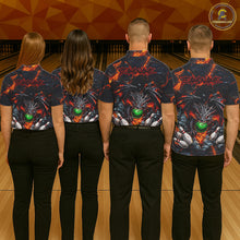 Load image into Gallery viewer, Custom Black &amp; Orange Magma Dragon Bowling Shirts, Dragon Bowling Team Polo, 1/4 zip Jersey For Women NQS11559