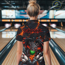 Load image into Gallery viewer, Custom Black &amp; Orange Magma Dragon Bowling Shirts, Dragon Bowling Team Polo, 1/4 zip Jersey For Women NQS11559