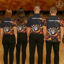 Load image into Gallery viewer, Funny Angry Bowling Polo, 1/4 Zip Shirt for Men Custom Black and Orange Flame Bowling Team jerseys NQS11683