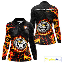 Load image into Gallery viewer, Funny Angry Golf Ball Golf Polo Shirts For Women Custom Black and Orange Flame ladies golf apparel NQS11684