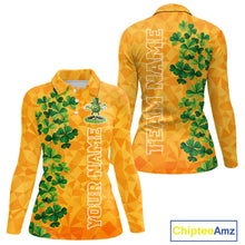 Load image into Gallery viewer, Orange pattern Green clovers St Patrick's Day Bowling Shirts for Women Custom Bowling Team jerseys NQS11696