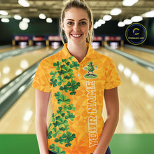 Load image into Gallery viewer, Orange pattern Green clovers St Patrick's Day Bowling Shirts for Women Custom Bowling Team jerseys NQS11696