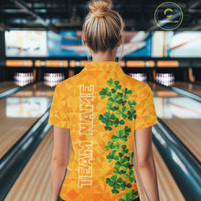 Load image into Gallery viewer, Orange pattern Green clovers St Patrick's Day Bowling Shirts for Women Custom Bowling Team jerseys NQS11696